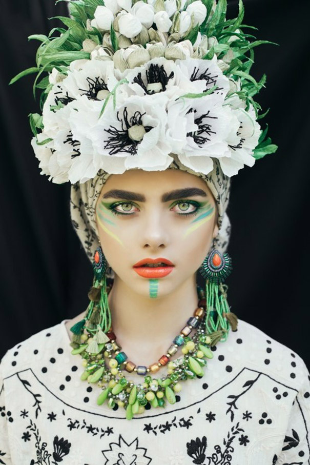 Artists Recreate Traditional Slavic Wreaths as Floral Headdresses image 605 x 908